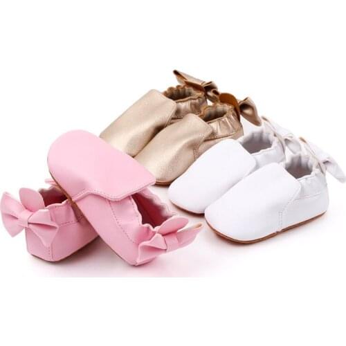 Hot Baby PU Shoes Lovely Bowknot Infants Girls First Walkers Soft Soled Non-slip Newborn Crib Shoes