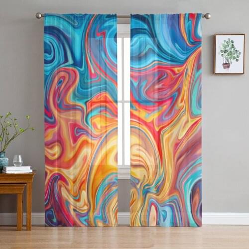 Luxury Sheer Curtains Fluid Painting Gradient Kitchen Bedroom Living Room Tulle Curtains Study French Window Chiffon Curtains