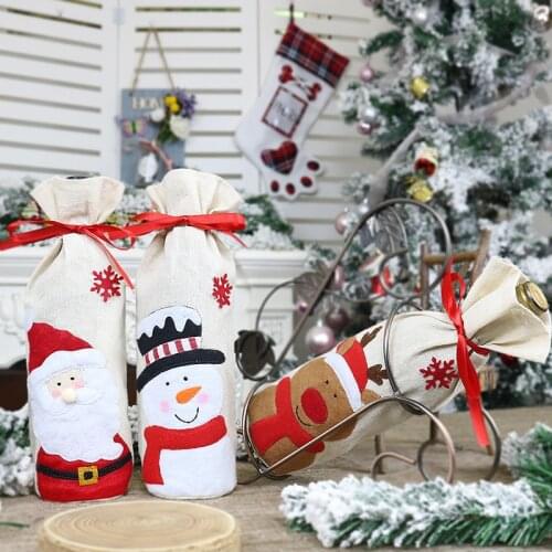 Merry Christmas Wine Bottle Cover Snowman Stocking Christmas Gift Bags Xmas Sack Packing Navidad Presents Chrismas New Year 2020