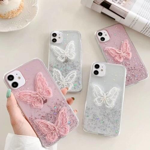 Chic Bling Star Lace Butterfly Transparent Shell Phone Case for OPPO Realme C11 C15 C12 C2 X XT X2 Pro X50 3 5 6 Pro Cover Funda
