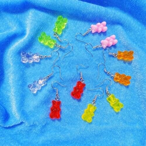 Cute Colorful Transparent Cartoon Handmade Gummy Bear Earrings For Women Girl Funny Bear Drop Earring brincos Jewelry