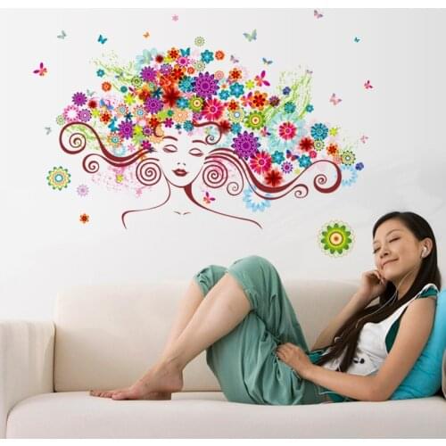 Modern abstract style colorful woman flower wall sticker bedroom living room princess room background home decoration