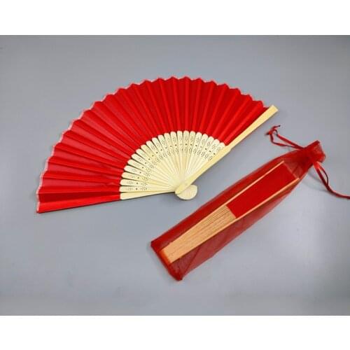 Summer Vintage Folding Bamboo Fan With Organza Bag Chinese Style Hand Cloth Fan For Dance Party Wedding Home Decorations 21cm
