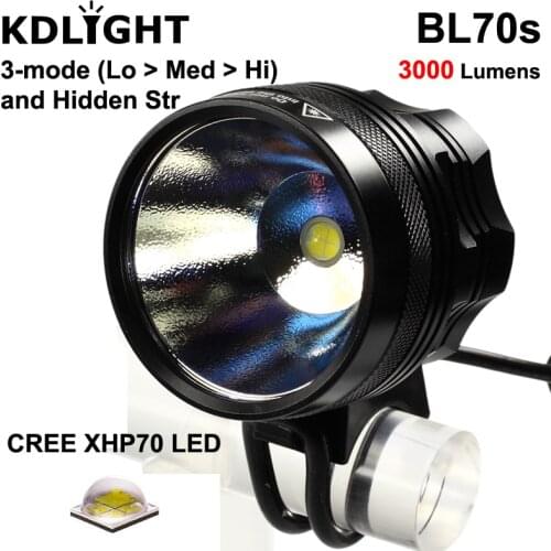 KDLITKER BL70s Cree XHP70.2 White / Neutral White / Warm White 3000 Lumens 4-Mode LED Bike Light - Black (1 pc)