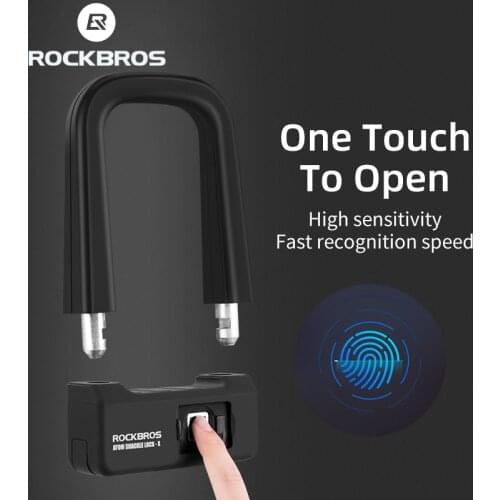 ROCKBROS Bike Lock Anti-theft USB Rechargeable Key Emergency ANSI lSO/IEC19794-2 Fingerprint U Moto Door Lock Bike Accessories
