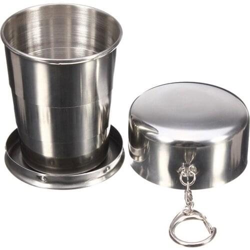 75ml 150ml 250ml Folding Cup Stainless Steel Retractable Collapsible Cups Demountable Portable Outdoor Travel Supplies Keychain