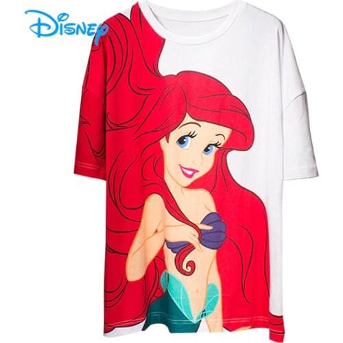 Disney Women T Shirt The Little Mermaid Ariel Summer Casual Cartoon O-Neck Short Sleeve Tshirt Tee Lady Girls Female Femmes Tops