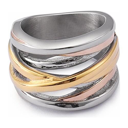 Stainless Steel Rings For Women Bohemia Bague Tri-Color X Finger Anillos Mujer Fashion Ladies Wedding Rings Jewelry Accessories