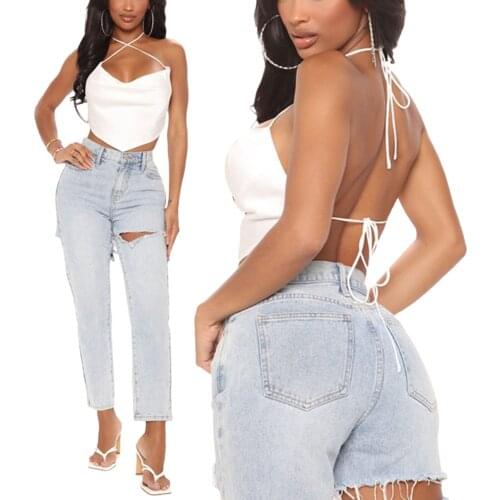 Women Summer Crop Tops Solid Color Lacing Cross Straps midriff-baring tank tops Low-Cut Tight Vest for Girls, Black/White