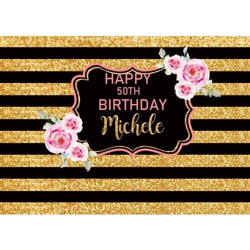 Golden stripes backdrop baby shower Adults 50th birthday party background photo booth flower candy table decoration studio B-418