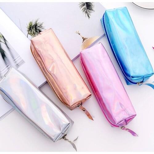 1PC Cool Laser Pencil Case Large Capacity Holographic Iridescent Zipper Pen Bags Cosmetics Bags Stationery Gift Pencilcase