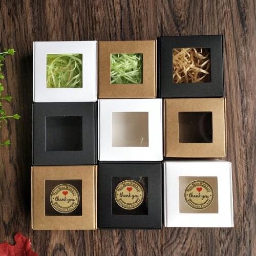 10pcs Small Gift Box With Transparent Window Kraft Paper Package Soap Box Thank You Sticker For Wedding Birthday Christmas Party