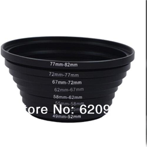 100% GUARANTEE 49-52-55-58-62-67-72-77-82 mm 8pcs Metal Step Up Rings Lens Adapter Filter set 8 kind Lens to Accessory