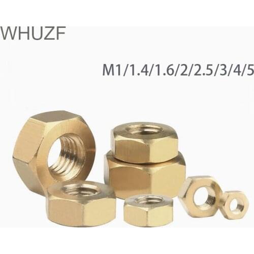 100pcs DIN934 Solid Brass Copper Hex Hexagon Nut for M1 M1.2 M1.4 M1.6 M2 M2.5 M3 M4 M5 M6 M8 M10 M12 Screw Bolt