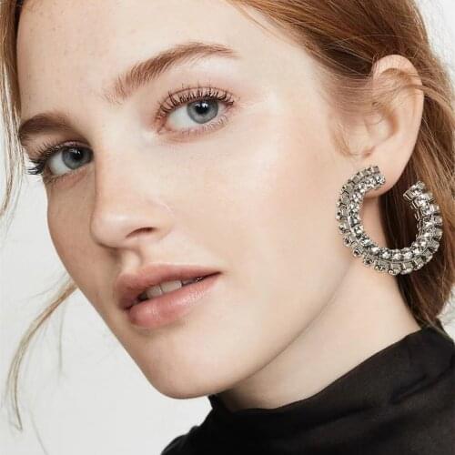 2Size Luxury Rhinestone Gems Hoop Earrings for Women Fashion Jewelry Maxi Girls' Collection Earrings Accessories Hot Sale