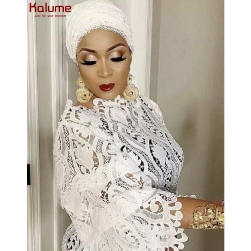 Kalume High Quality African Guipure Cord Lace Fabric Hot Sale Nigerian Water Soluble Cord Lace Fabric For Wedding Dress F2020