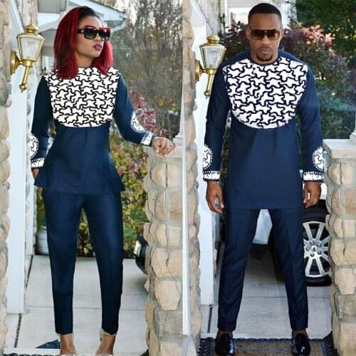 African new fashion design couple fashion navy blue design top with pants