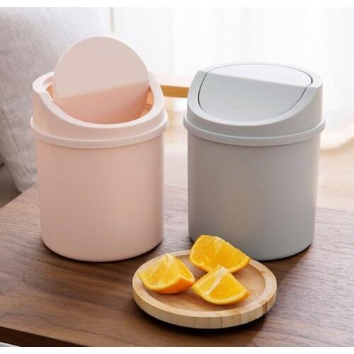 BalleenShiny Desktop Trash Can Household With Lid Mini Office Kitchen Toilet Plastic Clamshell Small Trash Can Paper Basket