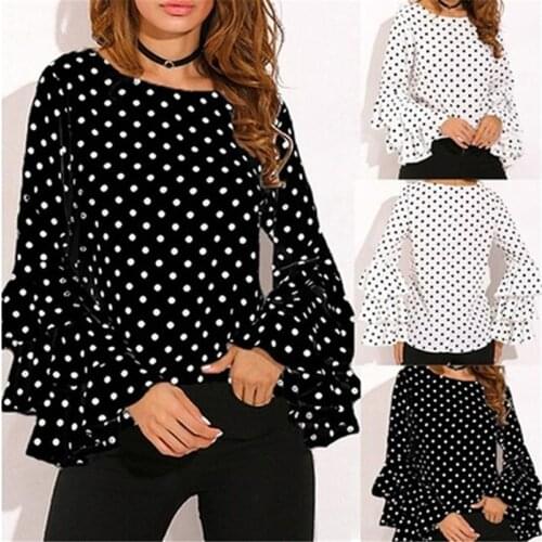 Women Polka Dot Blusas Shirts Spring Fashion O Neck Long Sleeve Blouse Femininas Casual Tops Plus Size Shirt 2021 New