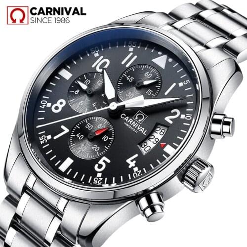 Relogio masculino Top Brand CARNIVAL Fashion Sport watch with Chronograph,Calendar,Sapphire,Waterproof,Luminous Quartz Watch Men