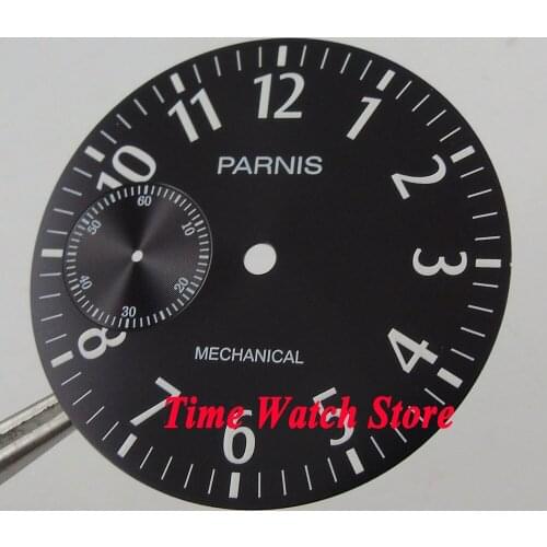 Parnis 38.9mm black dial white marks Arabic numerals Fit for mechanical ETA 6497 Movement watch dial D108