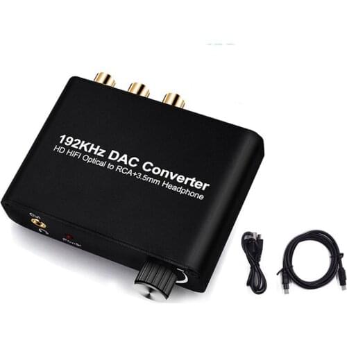 192KHz Digital To Analog Audio Converter DAC Coaxial Toslink SPDIF HD HIFI Optical To RCA 3.5mm Jack Adapter With Volume Control