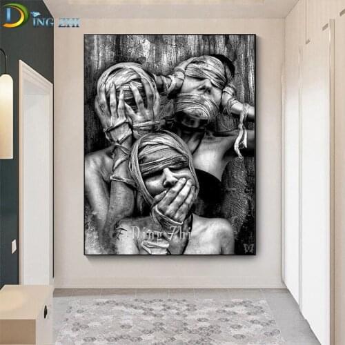 Diy 5D Diamond Painting Horror Woman Religion Lady Mosaic Nude Black And white Diamond Embroidery Portrait Cross Stitch Decor