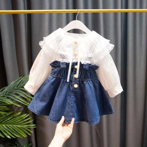 Girls Baby Denim Dress New Baby Infant Denim Sling Strap Skirt Set Childrens Dress Clothes Sets 0-4 Years