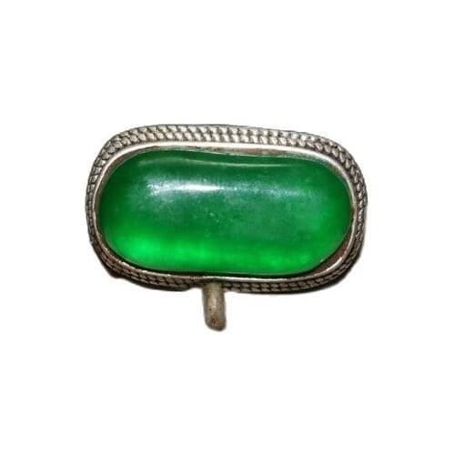 China Old Tibetan Silver Jade Inlaid Tibetan Silver Rectangular Opening Ring
