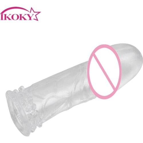 IKOKY Penis Enlargement Reusable Silicone Condoms Penis Sleeve Cock Extender Sleeve Sex Toys For Men Male Adult Sex Products