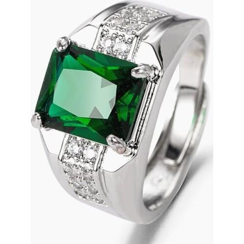 Green Crystal Emerald Gemstones Diamonds Rings for Men White Gold Silver Color Jewelry Bague Trendy Accessories Dropshipping New