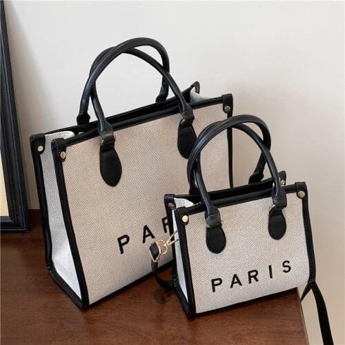 Color Contrast Letter Canvas Double Handle Tote Bags For Women Smiley Face Large Capacity Female Work Shoulder Crossbody Bags