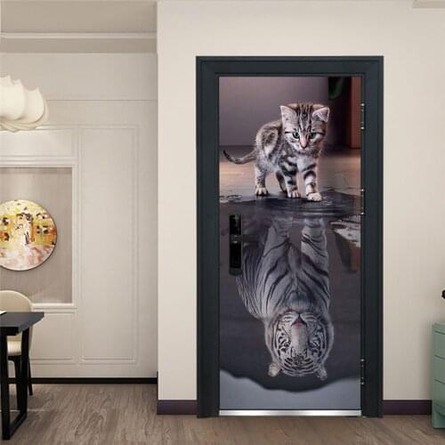 Cute Cat Sticker On The Door Peel and Stick Vinyl Waterproof Removable Wallpaper Home Design Adhesive Poster Wall Decor Decals