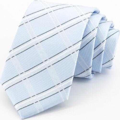 7 CM Tie for Men High Quality Sky Blue Striped Business Necktie Male Fashion Formal Work Cravat With Gift Box