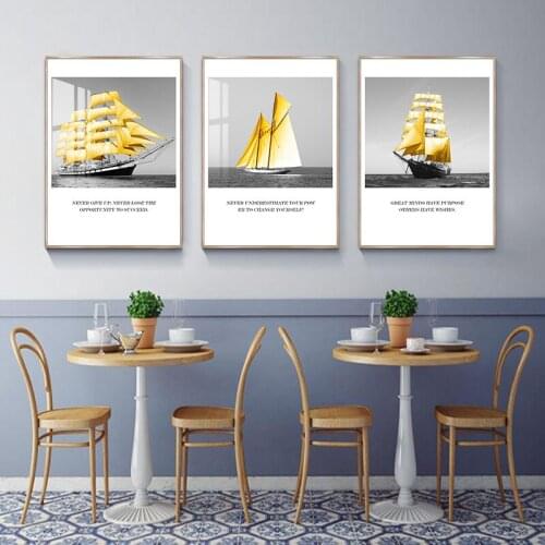 Noridc Minimalism Yellow Sailboat Sea Landscape Poster Canvas Painting For Living Room Restaurant Decoration Wall Pictures