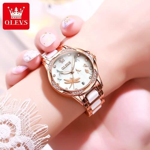 OLEVS New Diamond Ladies Creative Watches Luxury Ceramic Ladies Automatic Mechanical Watches Ladies Original Waterproof Watches