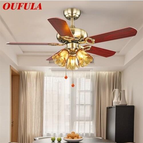 OUFULA Ceiling Fan And Light With Wood Blade 220V 110V Modern Fan Lighting for Home Dining Room Bedroom Restaurant