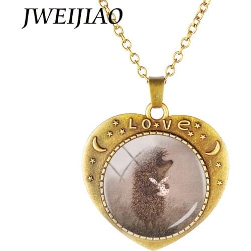 JWEIJIAO Hedgehog In The Fog Necklace Men Women Heart Shape Pendant Statement Vintage Necklaces Jewelry Xmas Gift H230