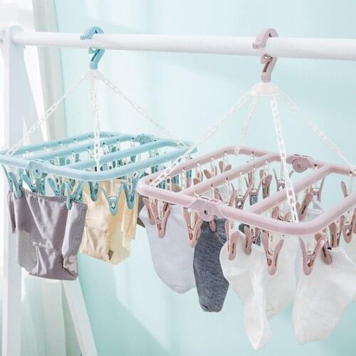 Creative Plastic Hanger Multi-Head 32-Clip Folding Drying Rack Clip Underwear Socks' Clip Clothes Clip Windproof Drying Rack