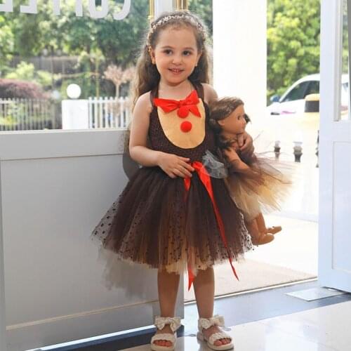 2021 Christmas Halloween Tutu Dress For Girl Costumes Kid Children Animal Role Play Performance Show Party Clothing Brown Frock