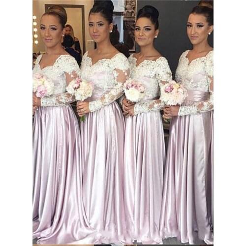 2019 Long Sleeves Bridesmaid Dresses V neck Applique Illusion Designer Long Cheap Wedding Guest Formal Dress