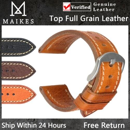 MAIKES Luxury Handmade Watch Band Genuine Cow Leather Watch Strap With Butterfly Buckle For Hamilton SEIKO Citizen Watchbands