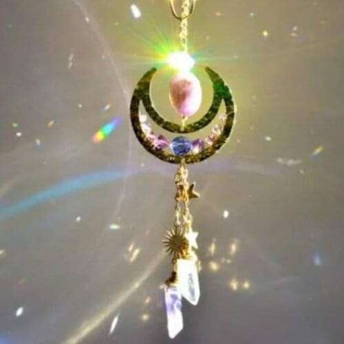 Handmade Amethyst & Aura Quartz Geometric Suncatcher for Windows Crystal Light Prism/Angel Aura Quartz/Light Catcher Car Charms