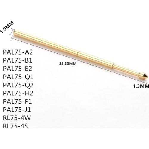 100PCS Brass Metal Spring Compression Test Pin PAL75-A2 / B1 / E2 / Q1 / Q2 / H2 / F1 / J1 Diameter 1.02mm Multimeter