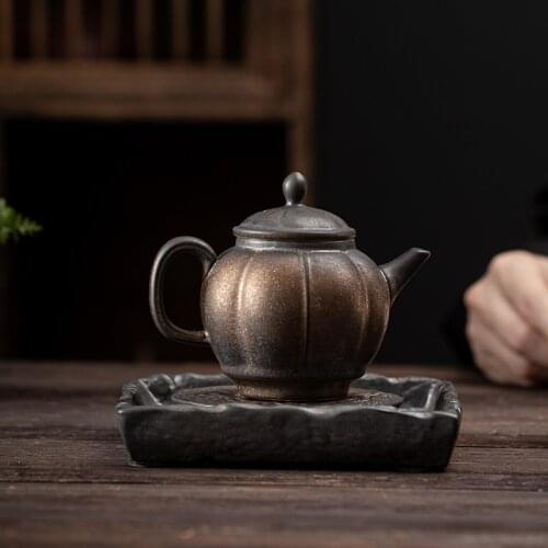 Japanese Style Gilt Iron Glaze Fruit Teapot Ceramic Kung Fu Teaset Retro Pot Tea Maker Household Small Capacity Single Teapots