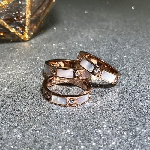 YUN RUO Fashion Natutal Shell Six Zirconia Ring Rose Gold Color Woman Gift Party Titanium Steel Jewelry Top Quality Never Fade