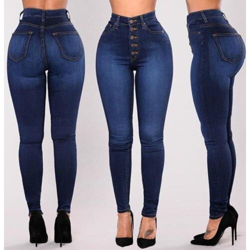 High Waisted Jeans Skinny Women Push Up Sexy Button Plus Size Vintage Denim Pencil Pants Jean