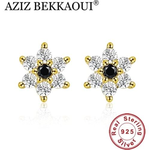 AZIZ BEKKAOUI 925 Sterling Silver Stud Earrings Ladies Sterling-silver-jewelry Flower Zircon Studs Uniquely Designed Earrings