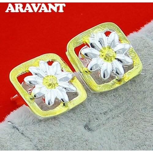 New Design 925 Earrings Color Square Daisy Stud Earring For Women Fashion Silver Plated Jewelry Gifts