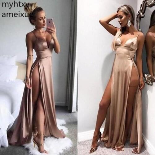 2020 New Sexy Dark Champagne Spaghetti Plus Size Evening Dress Straps Floor Length A-linesimple Style Prom Party Robe De Soiree